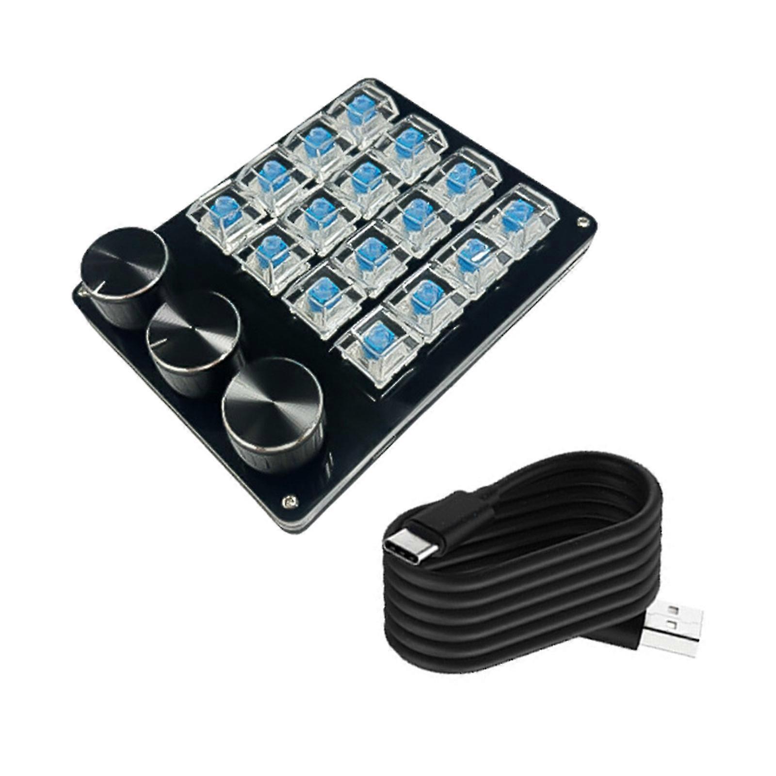 Programmable 16Key Macro Keypad with 3Customs Knobs Hot Swappable Mechanical Switches compatible with Gaming Efficient Programming