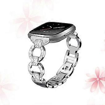 Silver Stainless Steel Watch Band with Rhinestone Diamonds, 19cm, Elegant Replacement Strap for Business and Daily Wear