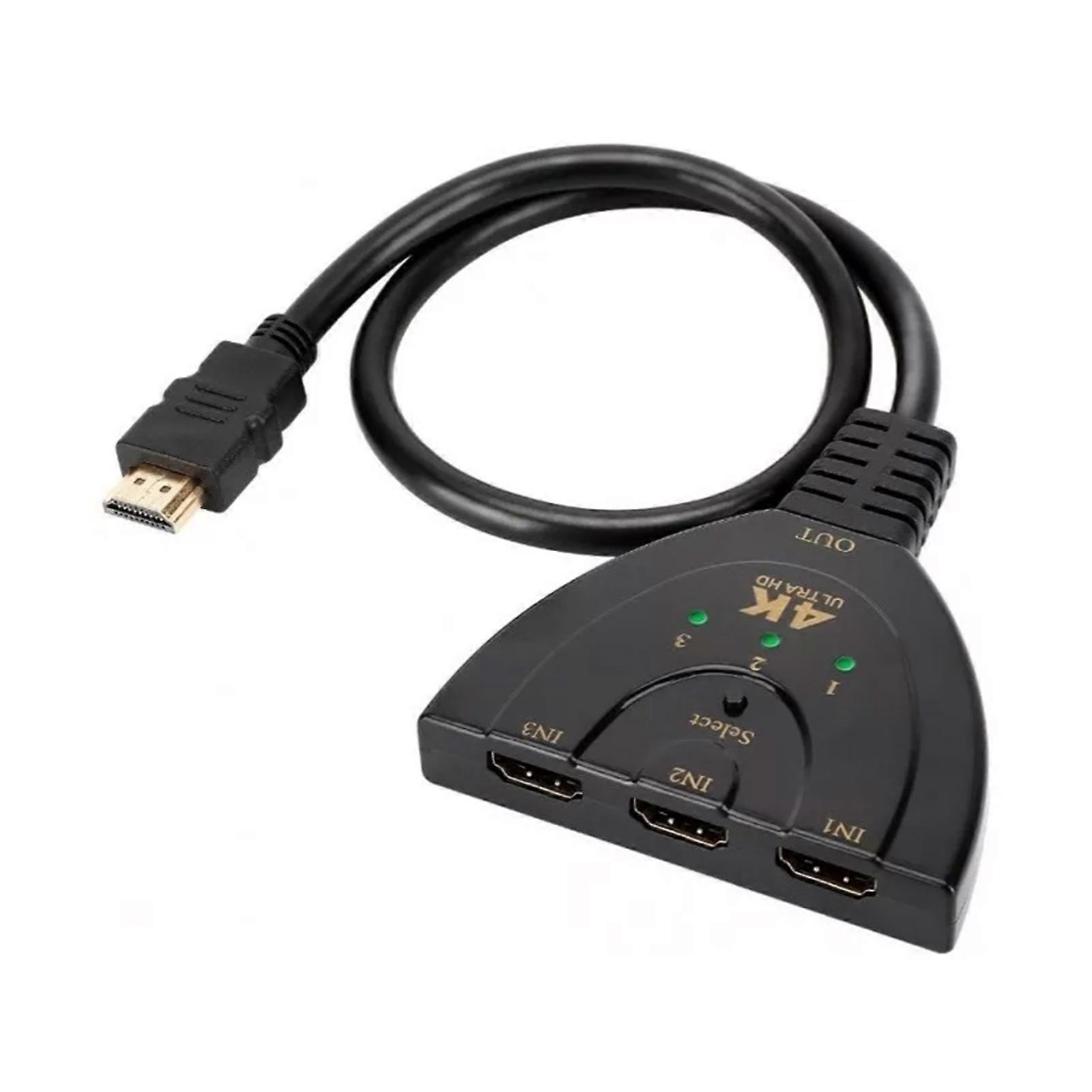 3-Input 4K HDMI Switcher with Real-Time LED