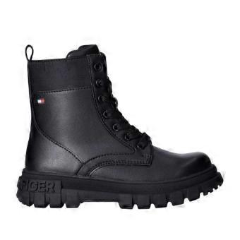 Tommy Hilfiger Girls Leather Lace Up Zipped Biker Boots