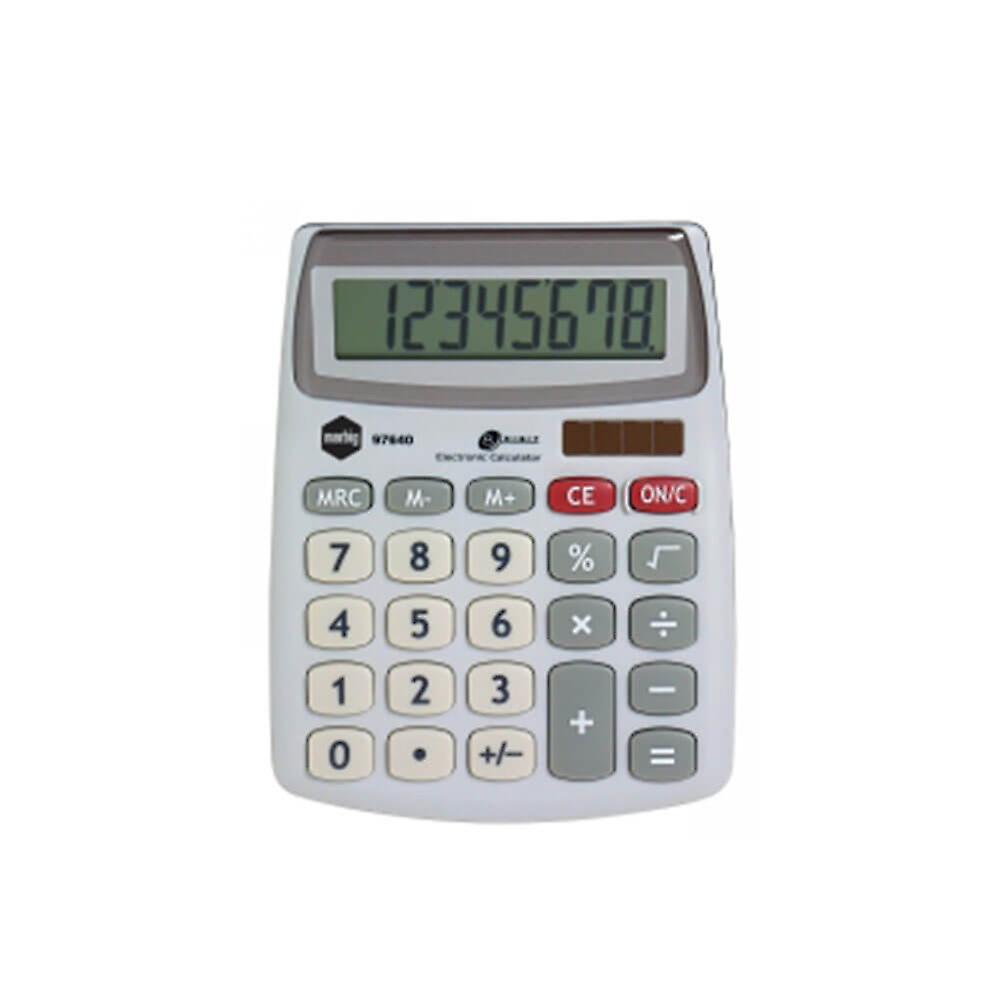 Marbig 8 Digit Slim Compact Design Desktop Calculator Solar Powered Silver