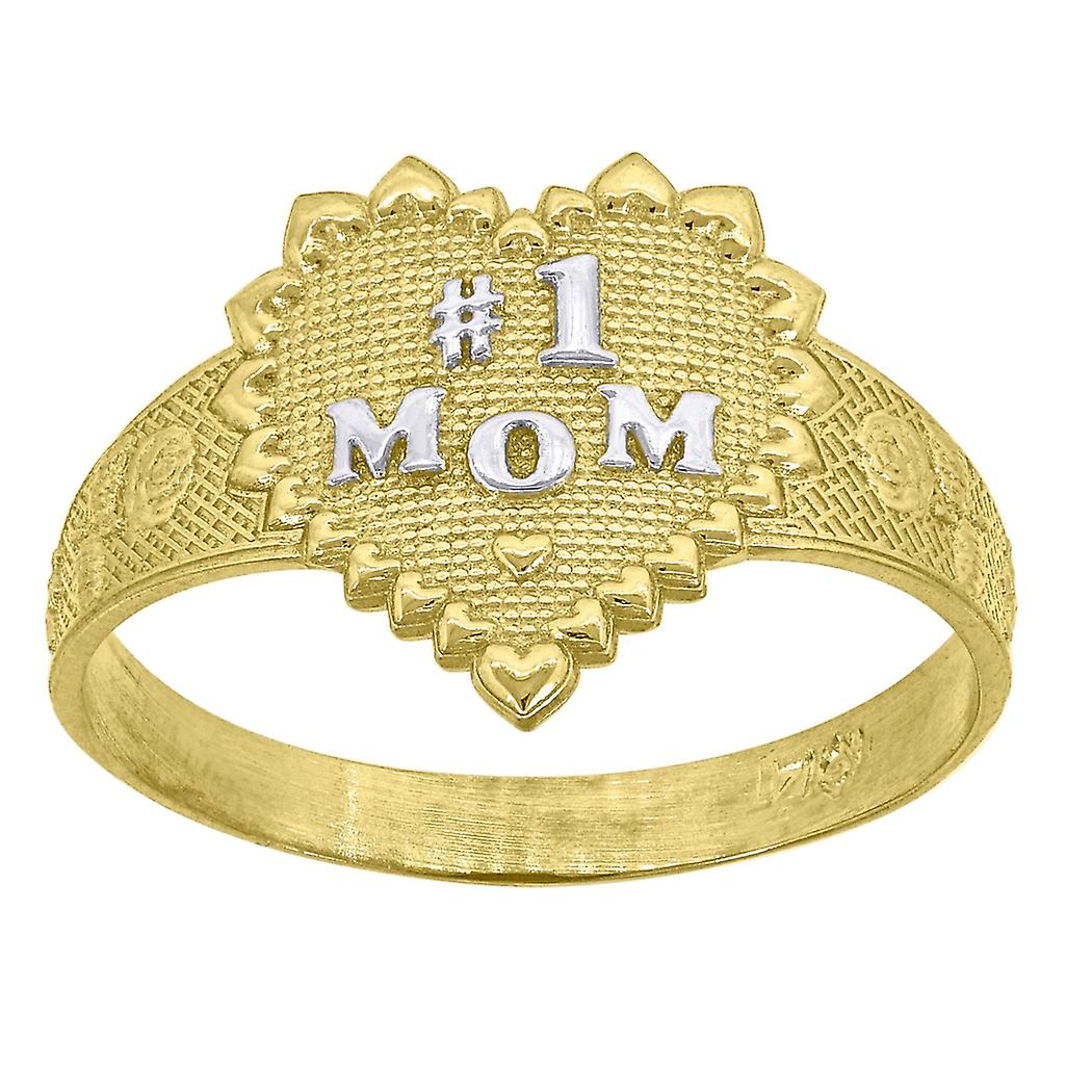 14KゴールドレディースツートーンNo.1マラブハートバンドリング11.9x2.2mmワイドサイズ7ステートメントリング女性と男性用