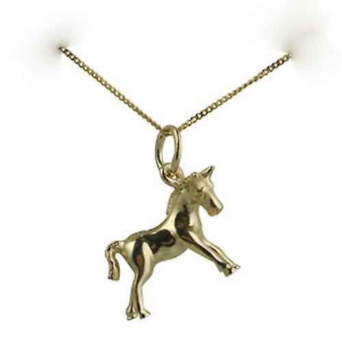 9ct Gold 12x16mm Pony Pendant with a curb Chain 20 inches