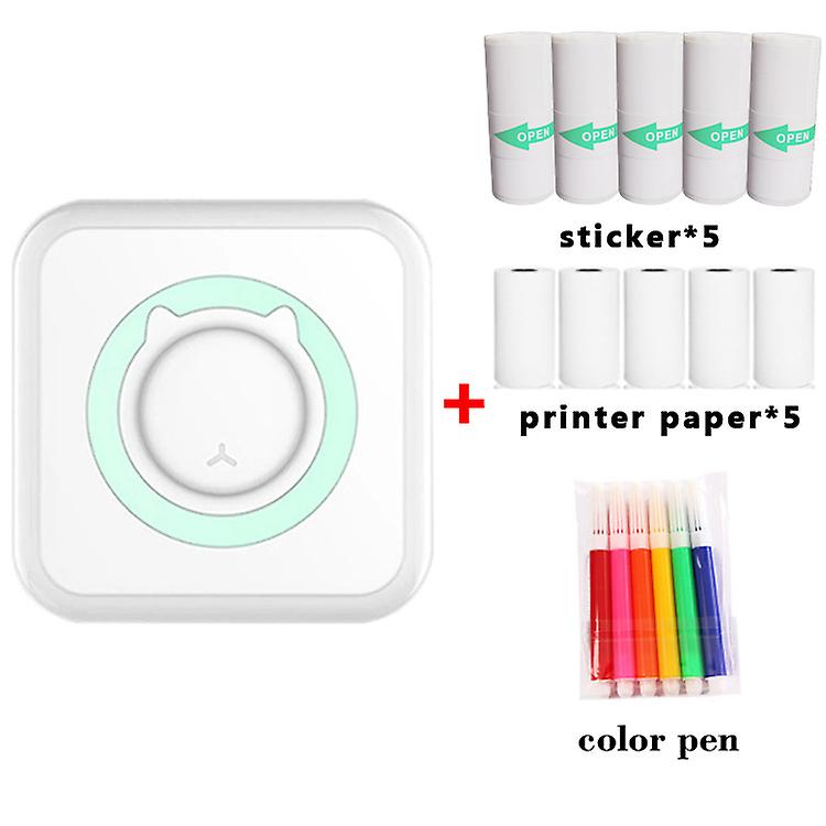 Mini Thermal Printer, Portable Inkless Bluetooth Printer With 5 Sticker Rolls And 5 Thermal Paper Rolls, Compatible With Android/ios, For Memo, Diy, P