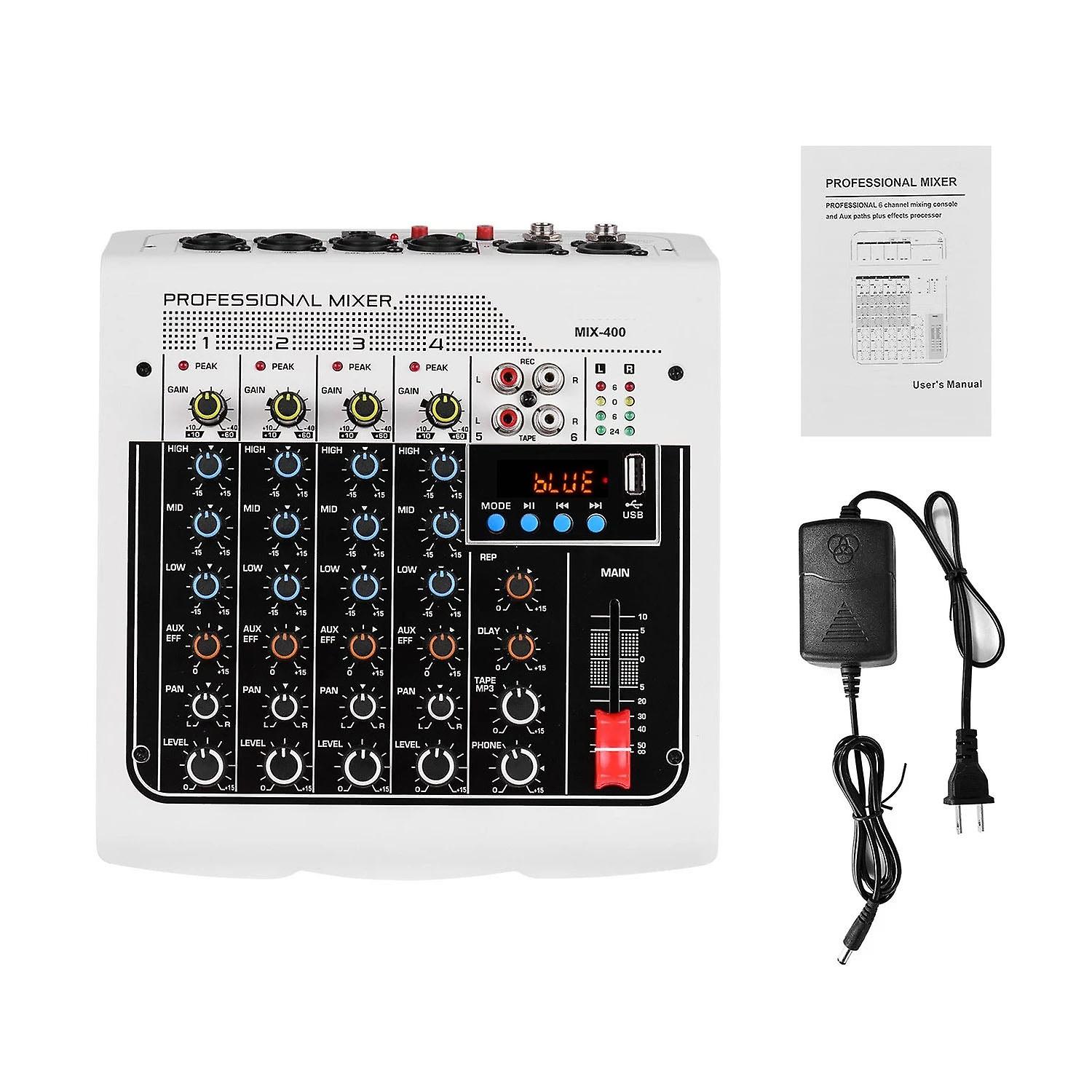 Mix-400 Mixer Console Wireless Professional Audio Mixer 6 Channel Live Studio Power Mixing Amplifier Usb Mp3 Computer Input 48v