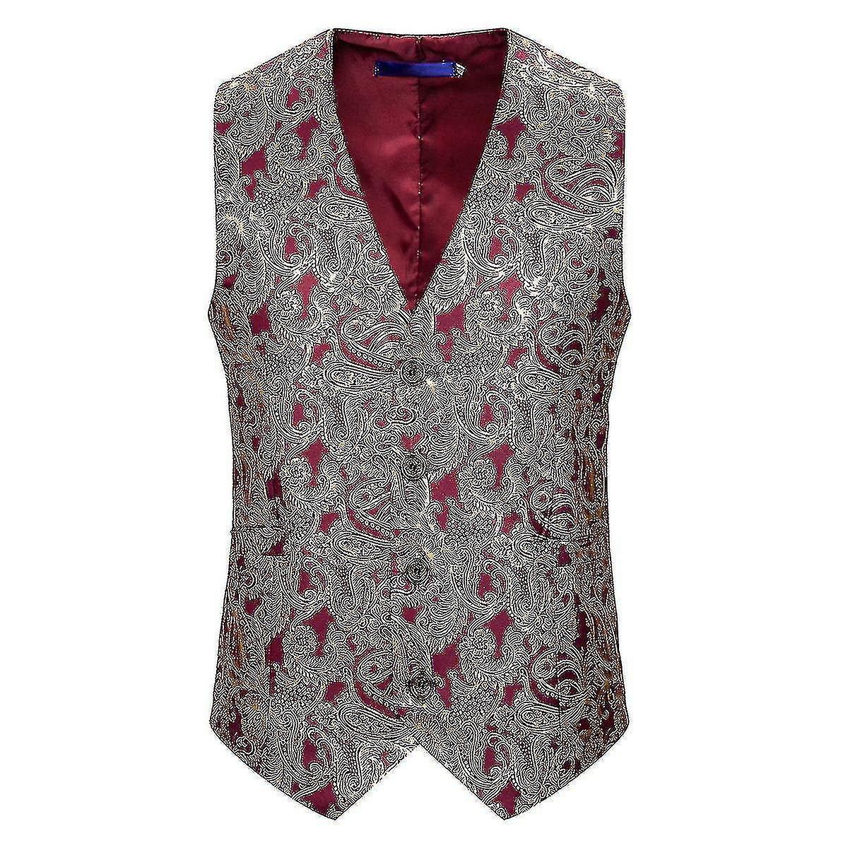 Men's V-neck Court Solid Color Bronzing Three-dimensional Printing Vest Suit