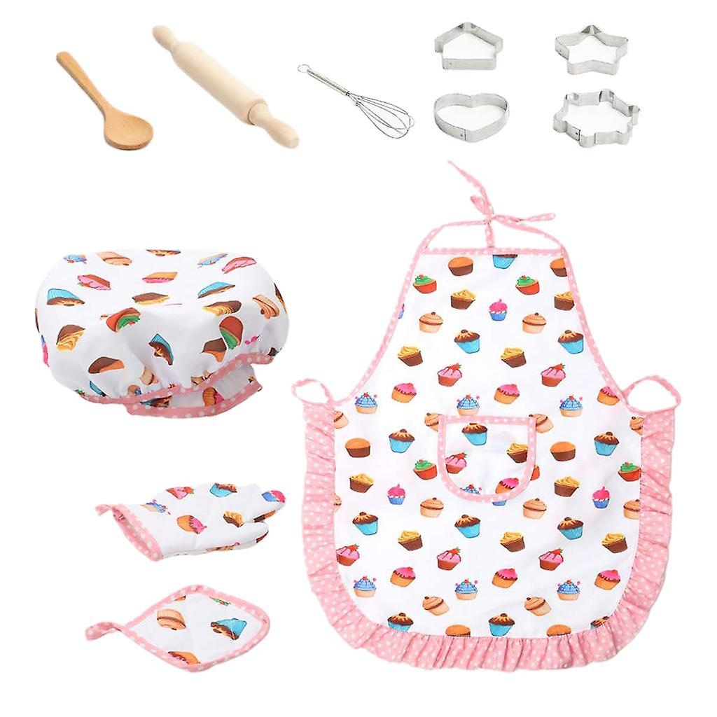 Kid Chef Role Pretend Play Toy Cap Apron Pot Pad Sets Cake Pattern 11PCS