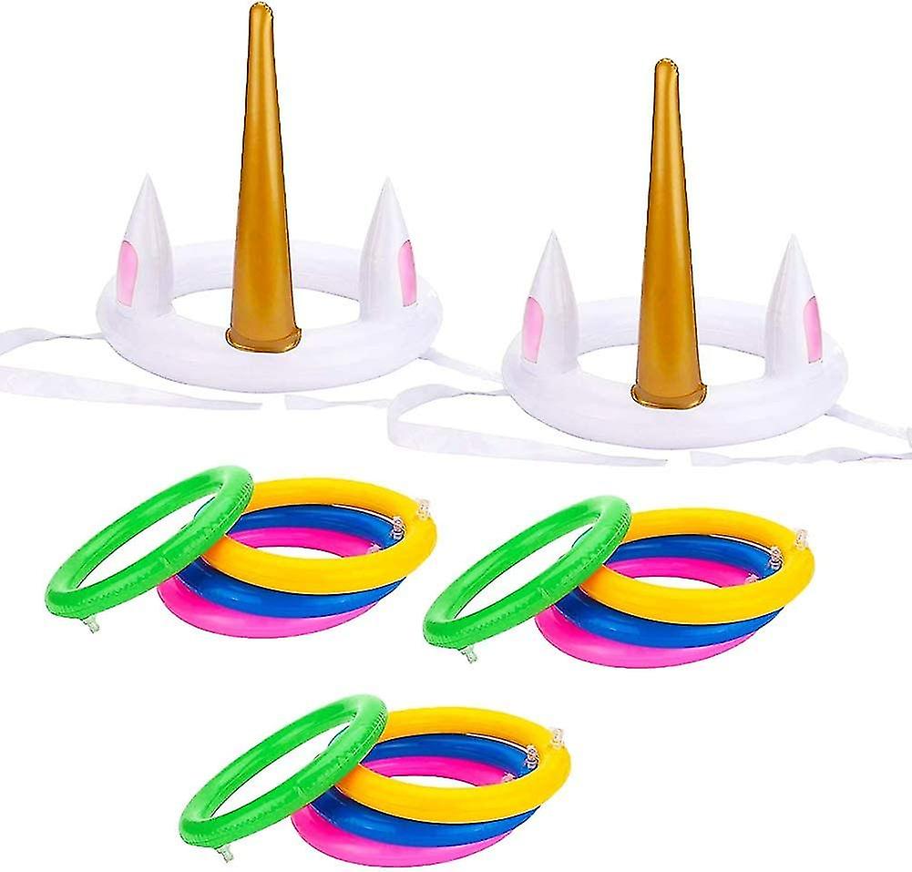 Unicorn Party Games, Inflatable Ring Toss Game Set Include 2 Pieces Unicorn And 12 Pieces Toss Rings, Party Game Favors 2 Pack