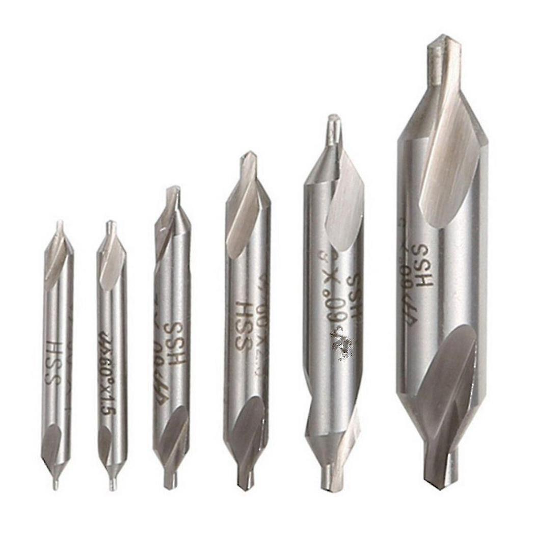 6 Pcs Hss Combined Center Drills Bit Set Countersink 60 Degree Angle 5/3/2.5/2/1.5/1 Mm