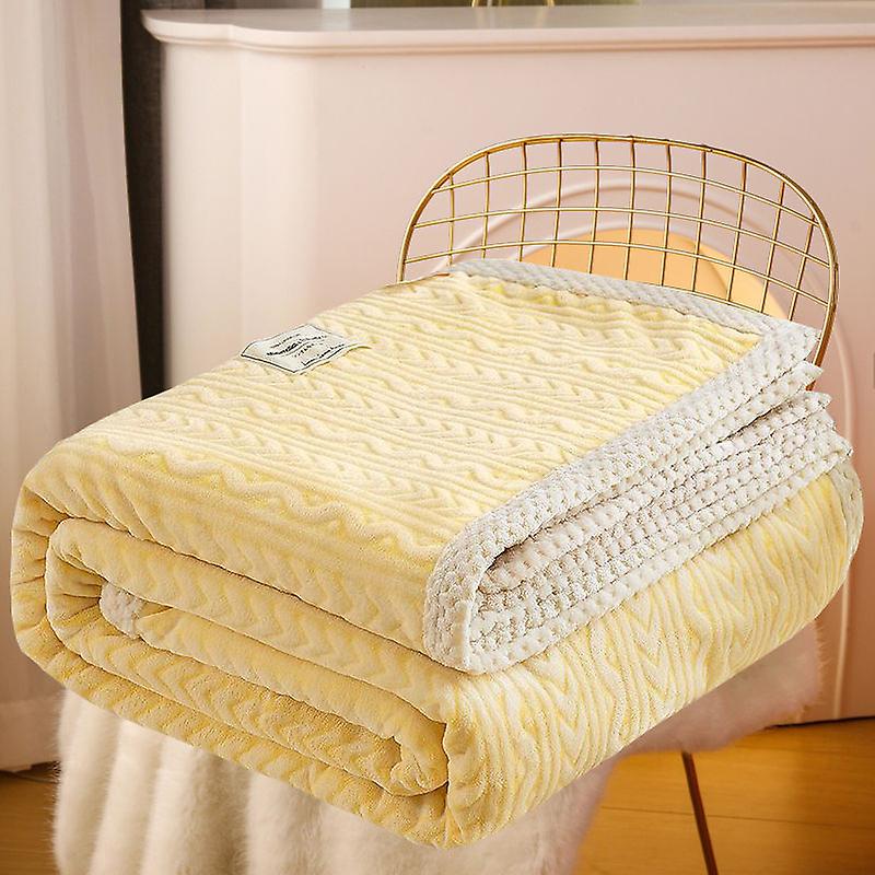 Flannel Fleece Throw Blanket, 100*150cm Soft Jacquard Weave Wave Pattern Blanket For Couch, Cozy, Warm, Lightweight And Decorative