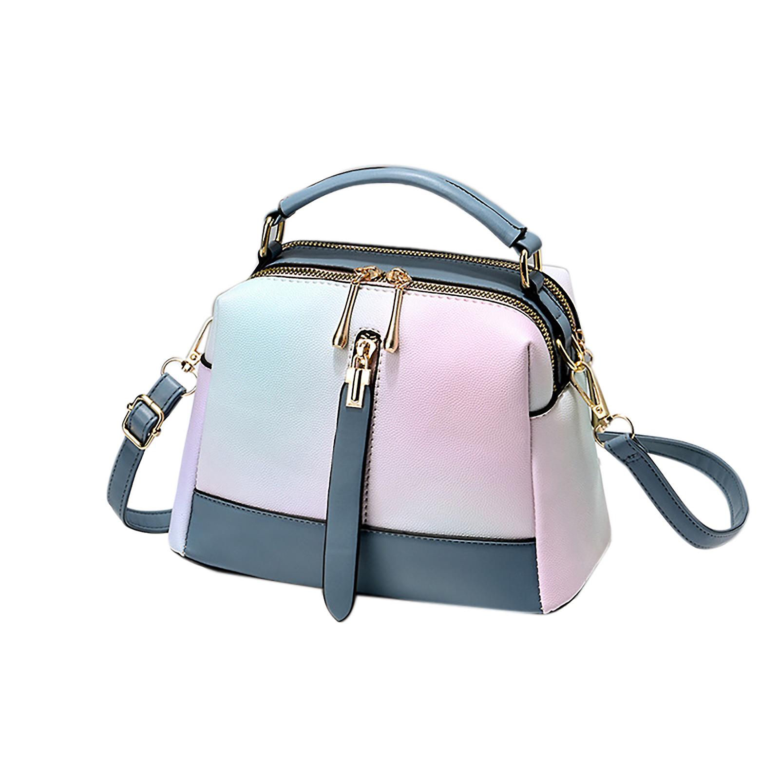 Multi Pockets Casual Crossbody Bag Clashing Colors Leather Handbags With Top Handle