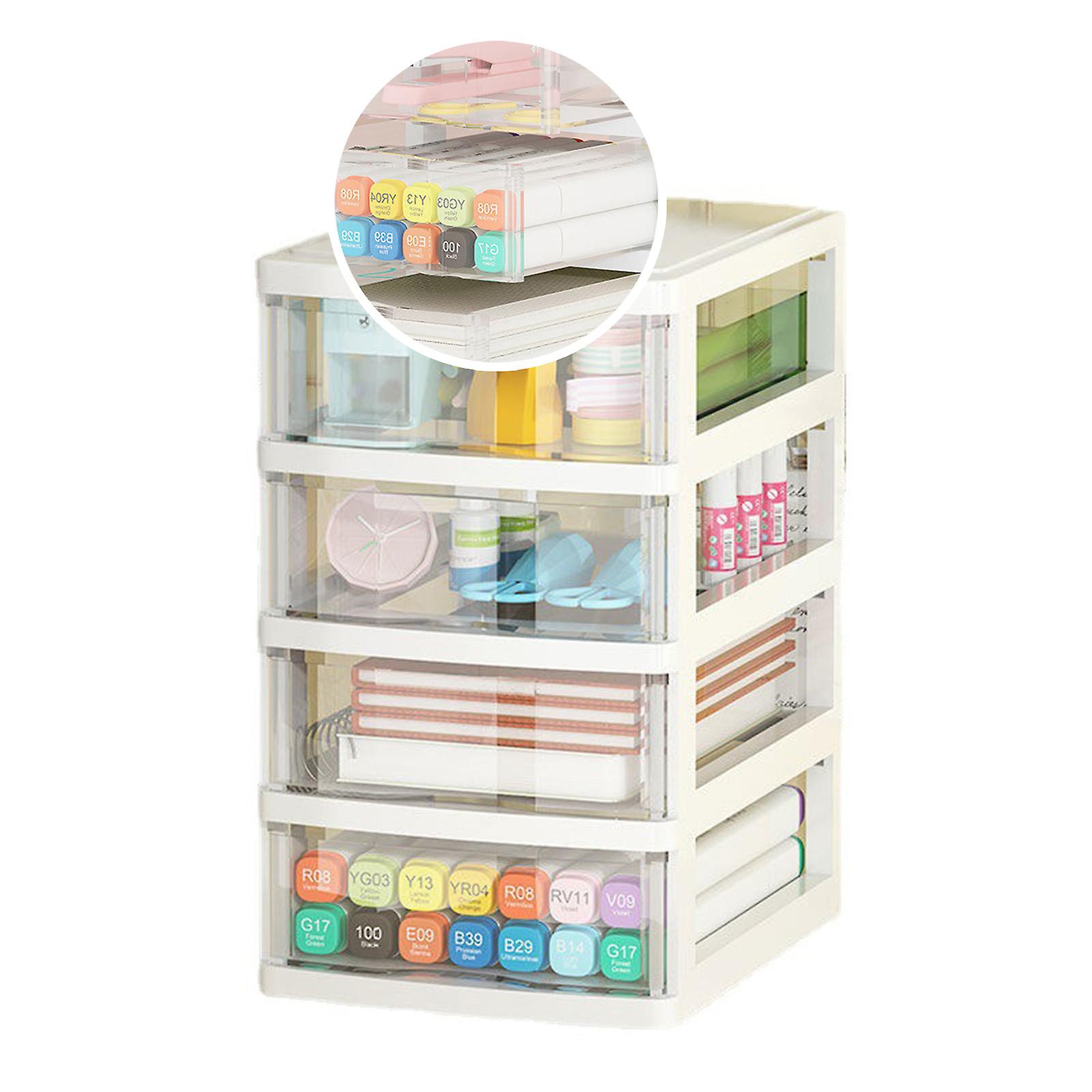 2/3/4-drawer Desktop Organizer With Random Cartoon Stickers & Notched Pull Handle
