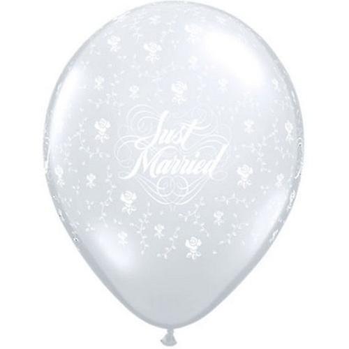 Qualatex 11 Inch Clear Just Married Flowers Latex Balloon (Pack Of 50)