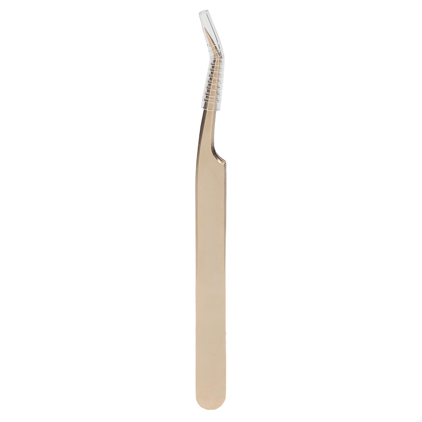 Professional Stainless Steel Eyelash Extension Tweezers, Pearlescent Gold Oblique Tweezers for Nails
