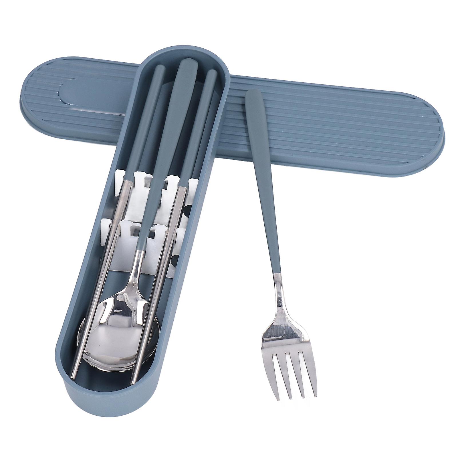 304 Stainless Steel Fork Spoon Chopsticks Set Flatware Reusable Utensils Set for Students Office WorkersBlue Silver