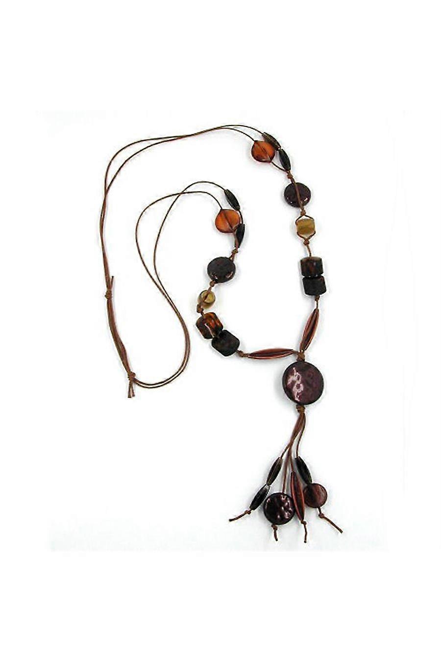 Necklace Disk Coffee-brown 90cm - Gl00345