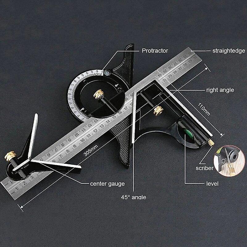 Multifunctional Angle Ruler 12'' Inch Adjustable Protractor Quick Reading Square Layout Gauge Metric Square Measuring Instrument Gauges~10821