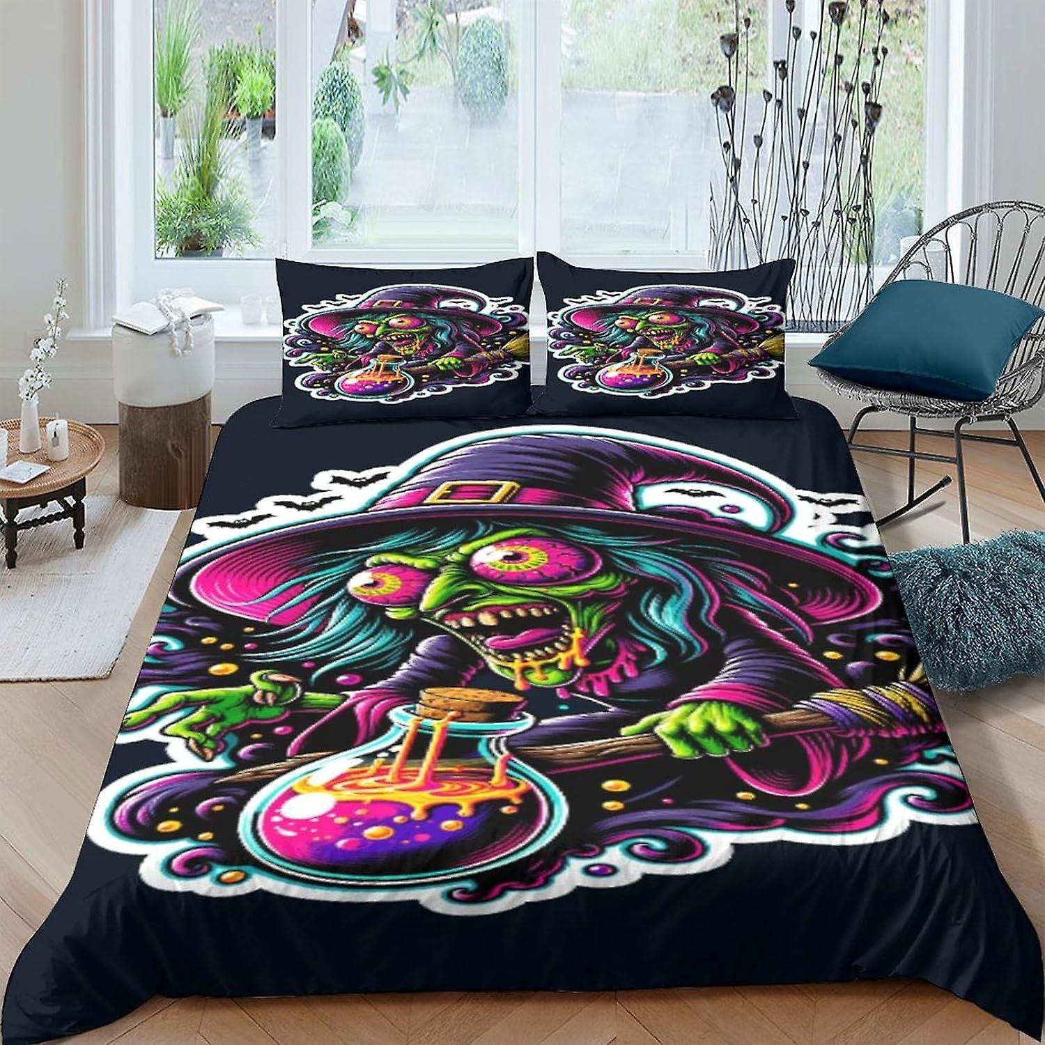 ARIJORJA strega Copripiumino Cartone Animato Biancheria Da Letto Set 3D Cartone Animato Morbido Piumino Trapunta Copri Microfibra 3 Pezzo Set Biancheria Da Letto Camera Decor Re