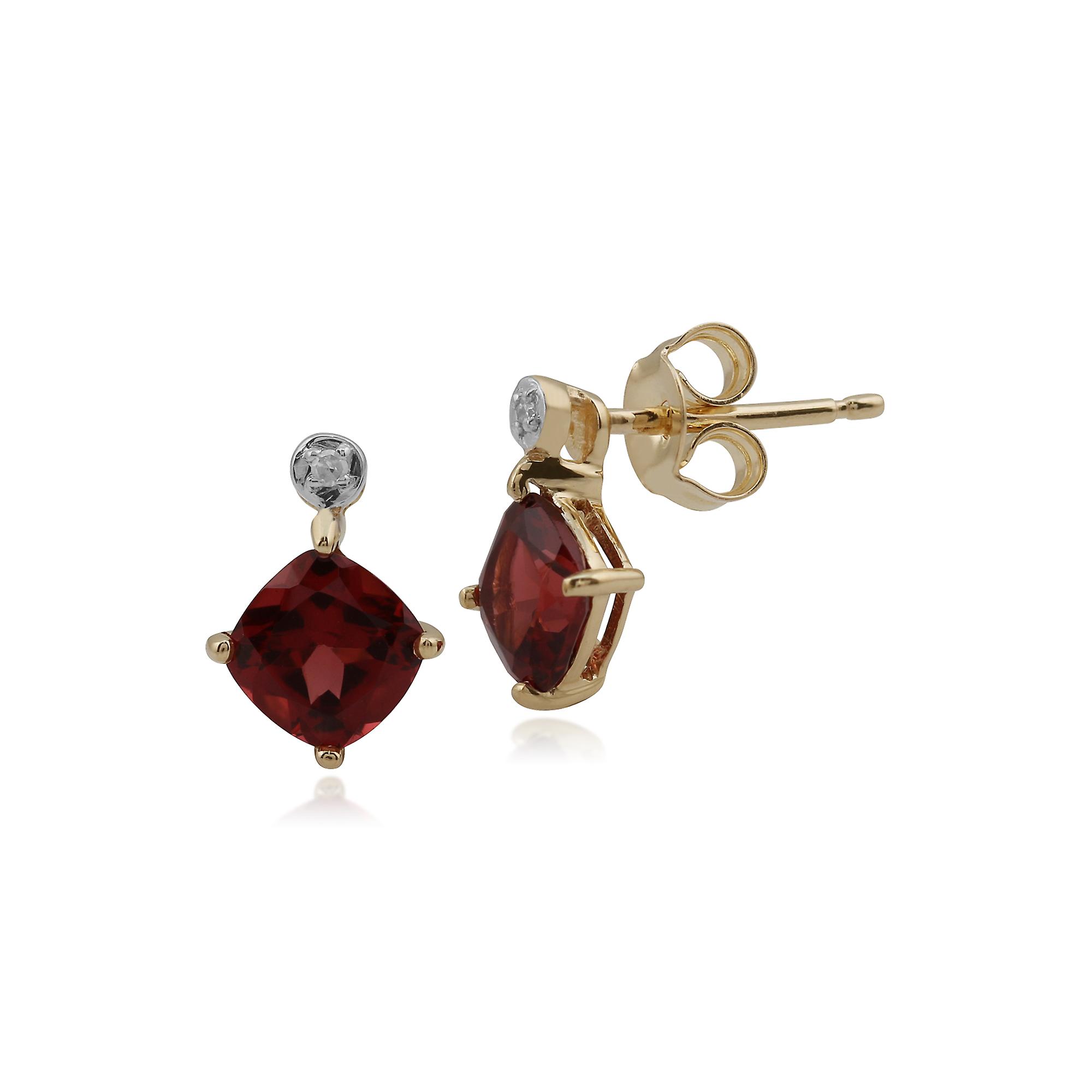 Classic Square Garnet & Diamond Stud Earrings in 9ct Yellow Gold 135E1294049