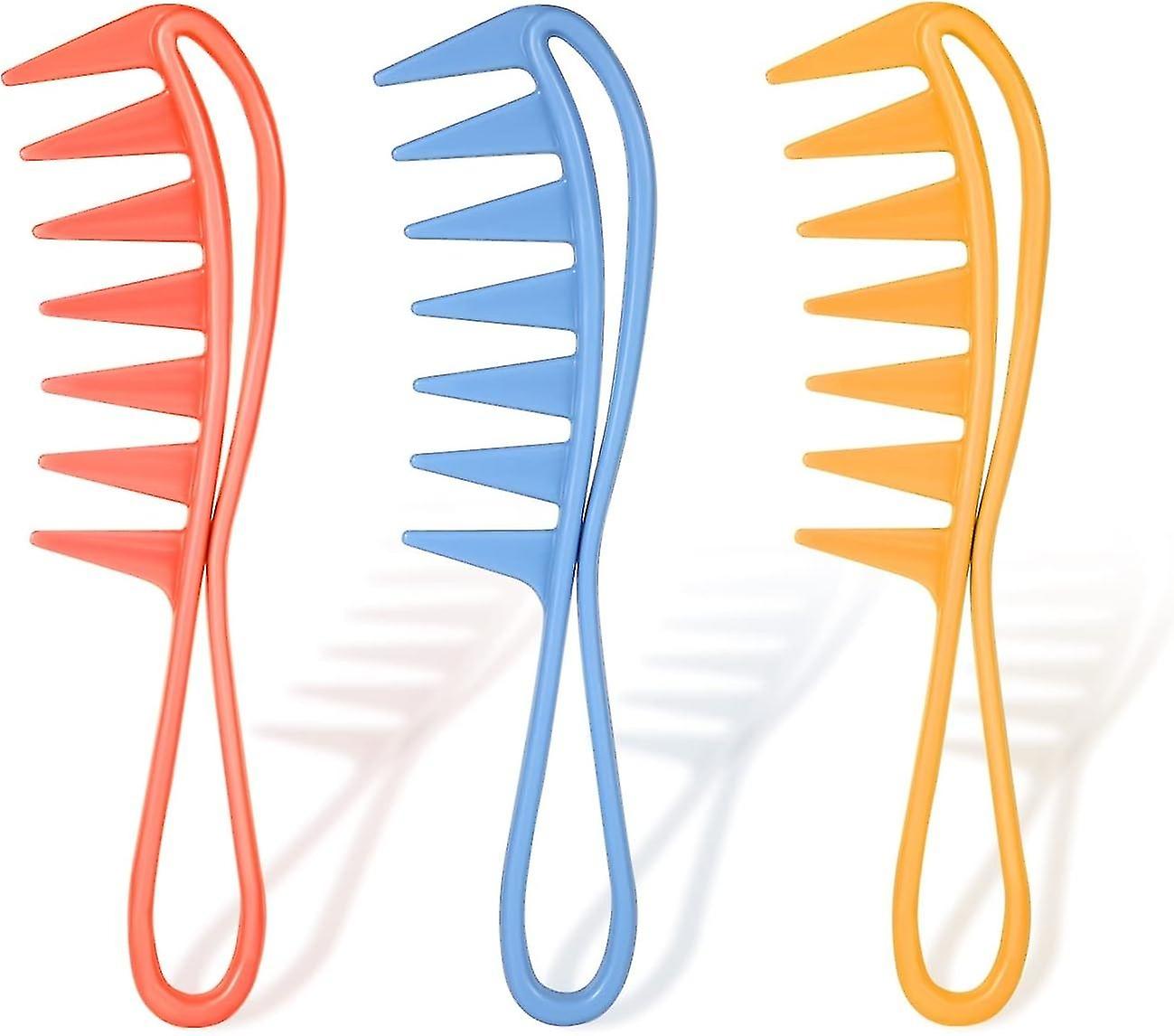 3Pcs Wide Tooth Comb (Orange, Blue, Pink)