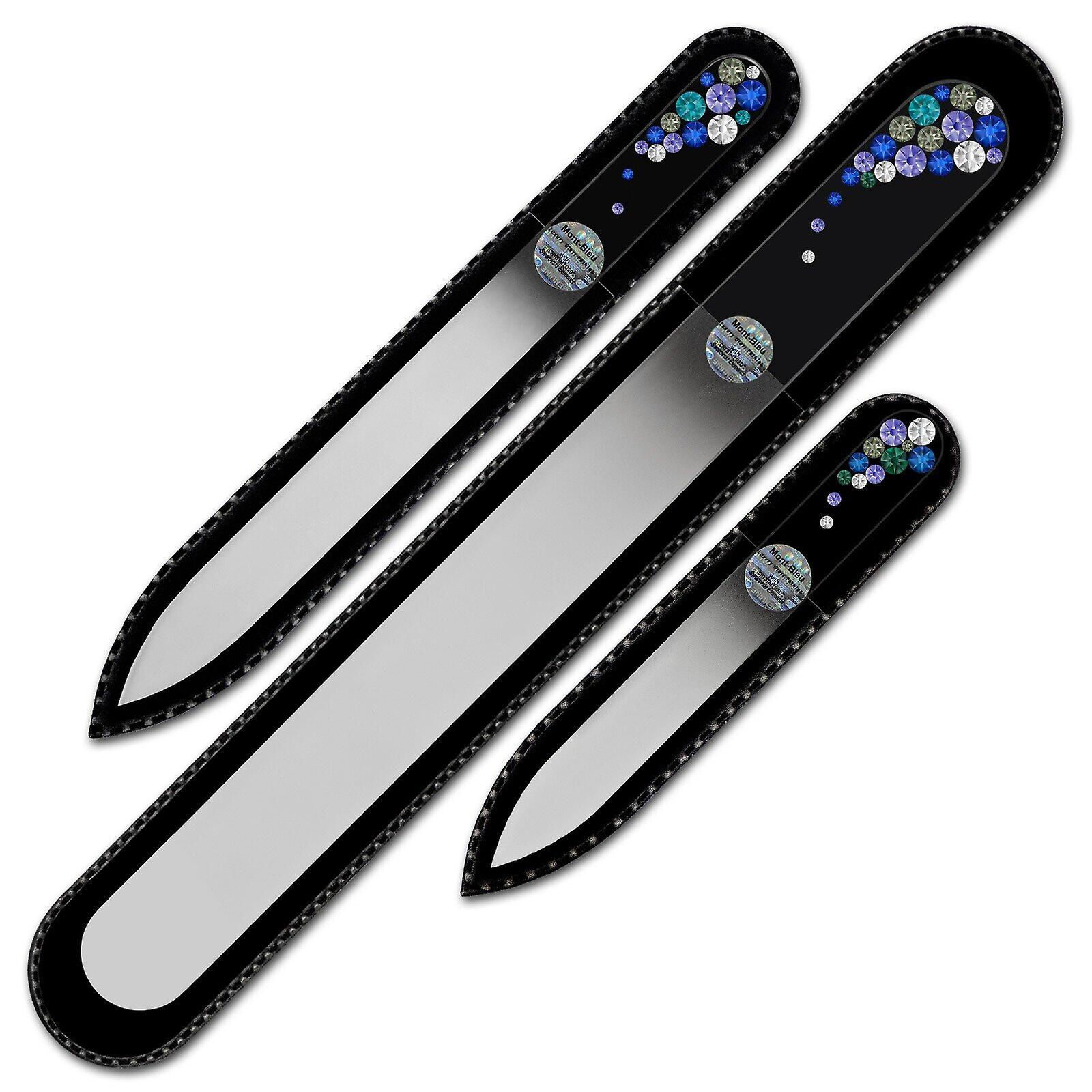 Set of 3 Czech Black Glass Nail Files with crystals BB-BMS - Blue