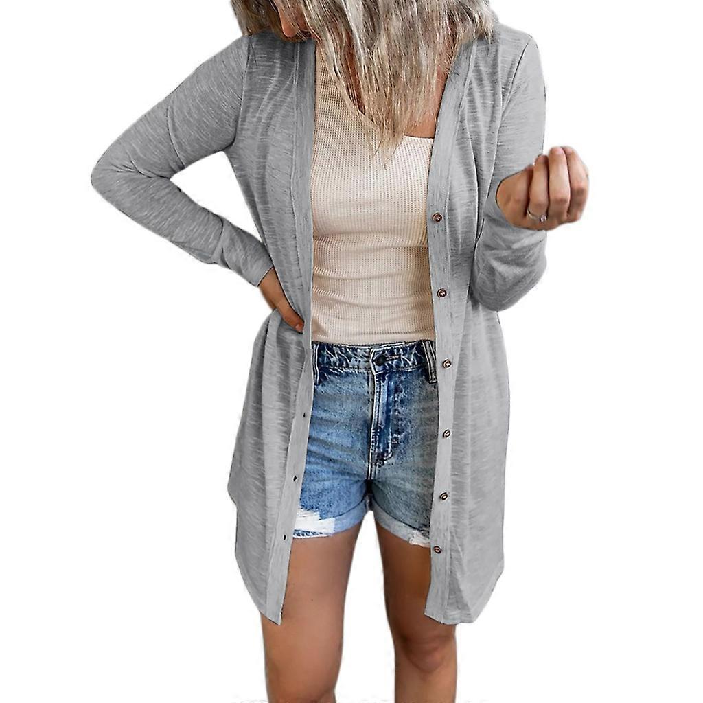 Womens Open Front Lightweight Cardigan Long Sleeve Button Down Loose Outwear