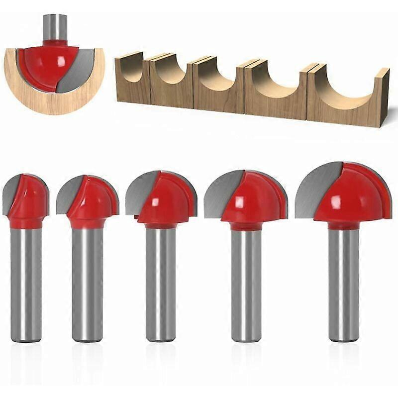 Round Bottom Wood Router Bit, 5PCS Router Bits 8mm Shank 12/16/19/22/25.4mm Carbide Grooving Cutter Shank Slotting Cutter for Router Cutting Tool Rout