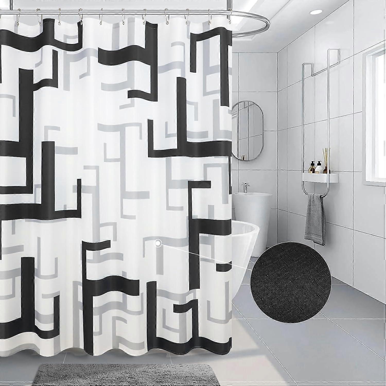 バスルームシャワーカーテン用ブラックシャワーカーテン幾何学模様の生地シャワーカーテン、バット用の頑丈な撥水ダークグレーのバスの装飾