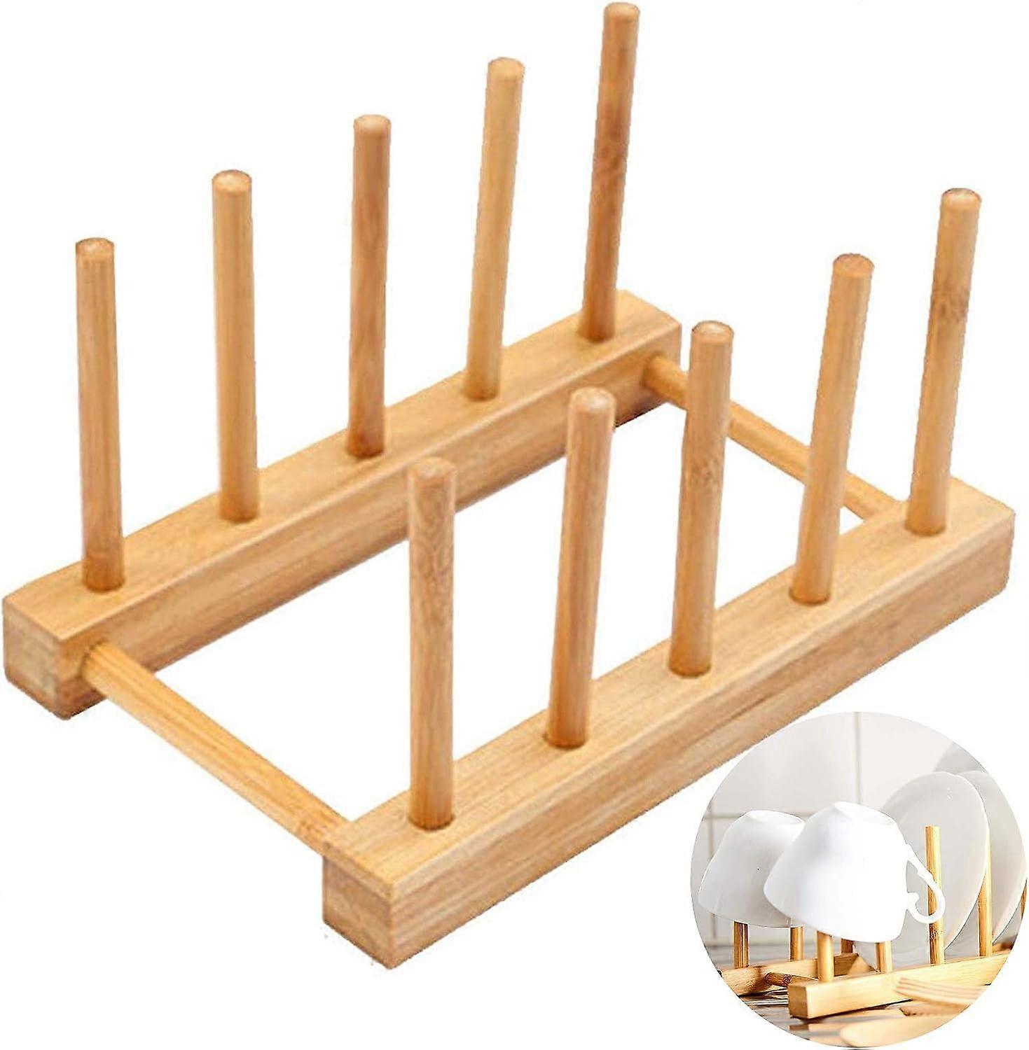 ニルヴァーナプレートラック竹皿水切りプレートスタンドプレートホルダー排水ラック食器竹食器棚収納用4スロットCD食器本ワイン