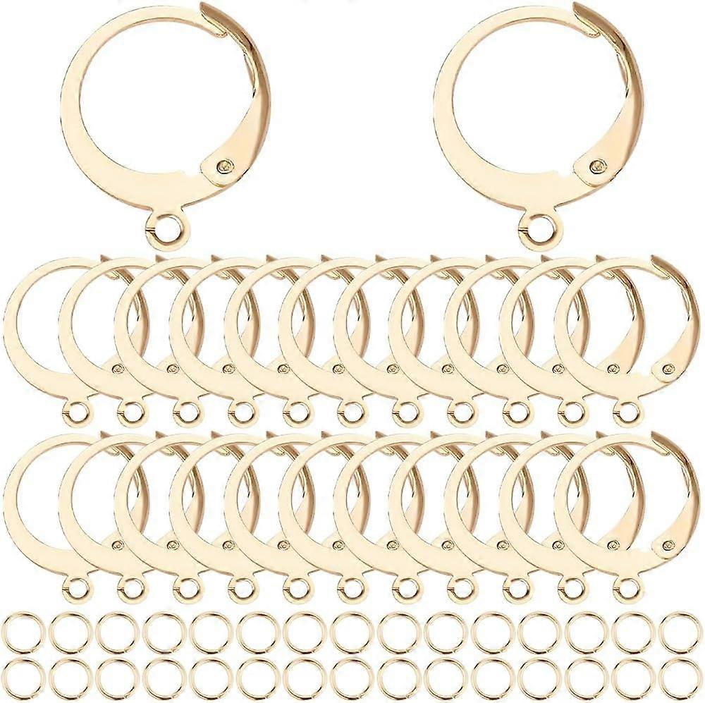 1 Box 180Pcs Earring Findings Kit 80Pcs Real 18K Gold Plated Stainless Steel Leverback Earring Hooks 100Pcs Open Jump Rings Hypoallergenic Huggie Leve