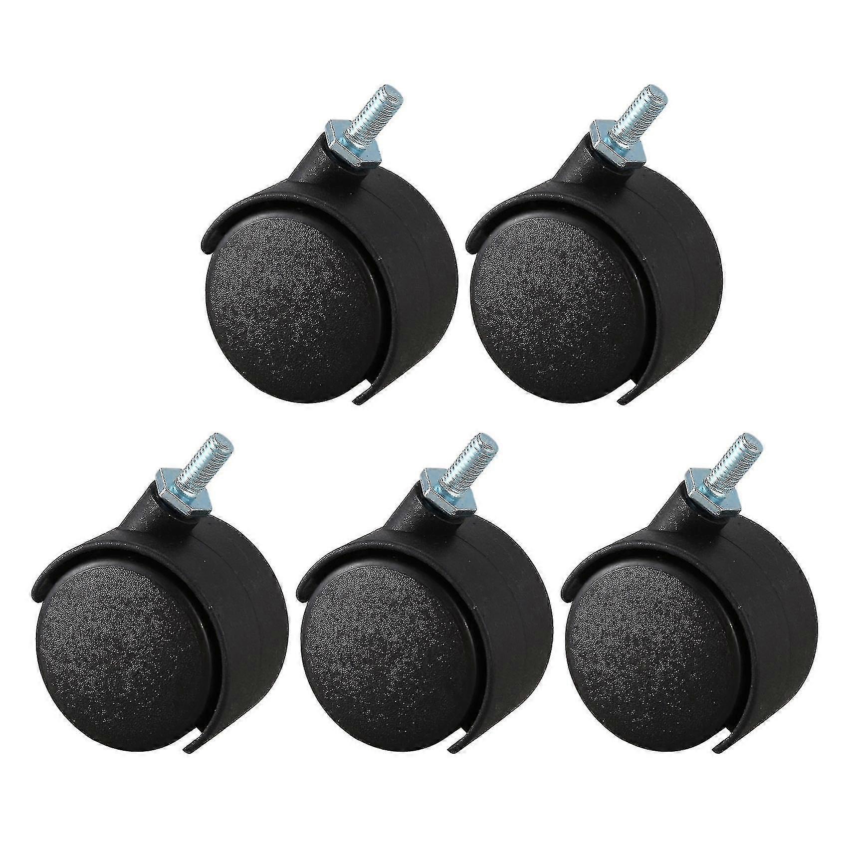 5pcs 6mm Threaded Stem 40mm Dual Wheel Rotatable Caster Black