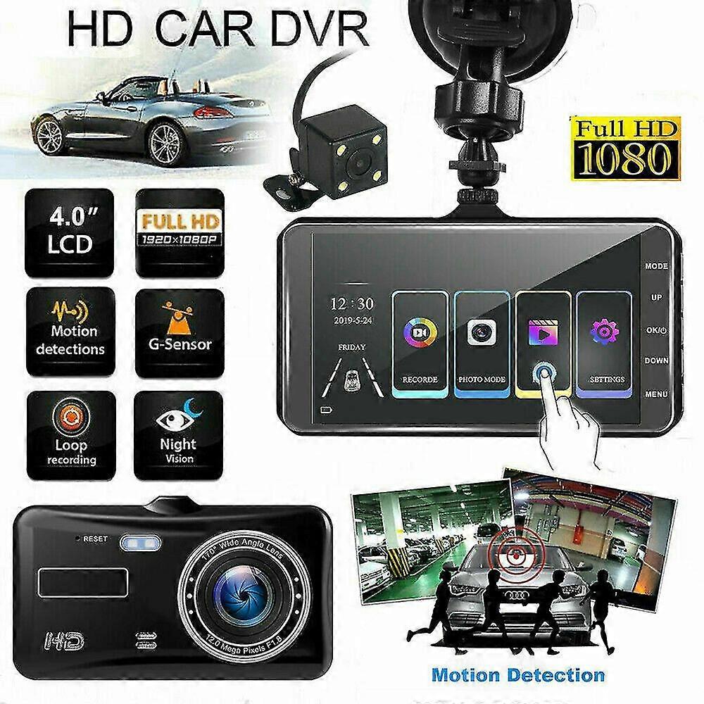 4" In Car Camera Recorder Dual Front And Rear Hd 1080p Dash Cam Night Vision Dash Cam
