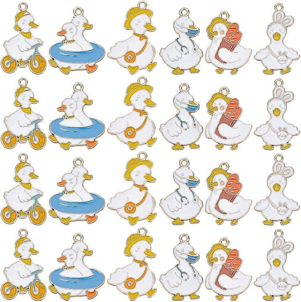 24Pcs 6Styles Duck Charms Mini Ducks Charm Bulk Alloy Little Animal Small Yellow Cute Enamel Duck Charm