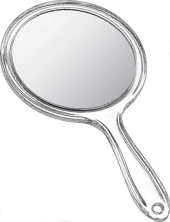 Hand Mirror Double-Sided Handheld Mirror 1X/ 2X Magnifying Mirror with Handle Transparent Hand Mirror Rounded Shape Makeup Mirror (Clear)