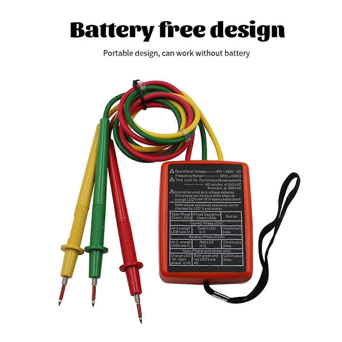 60V-600V AC Three Phase Rotation Indicator Meter Phase Sequence Tester ...