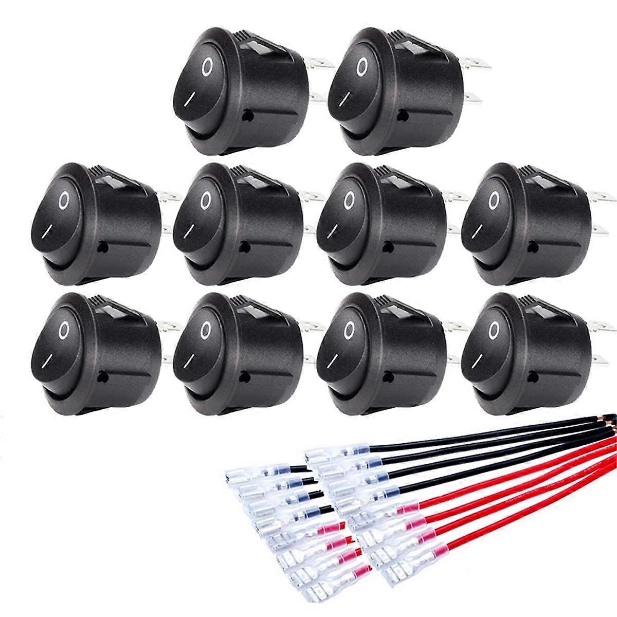 10pc ON/OFF Round Rocker Switch MINI Toggle Switch 2 Pin SPST Push Button Switch with Wires for Aut