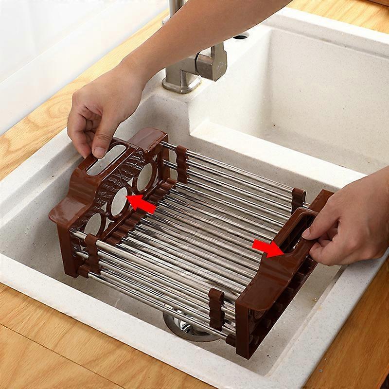 Stainless Steel Retractable Kitchen Sink Rack Fruit And Vegetable Basket Dishes Tray Storage