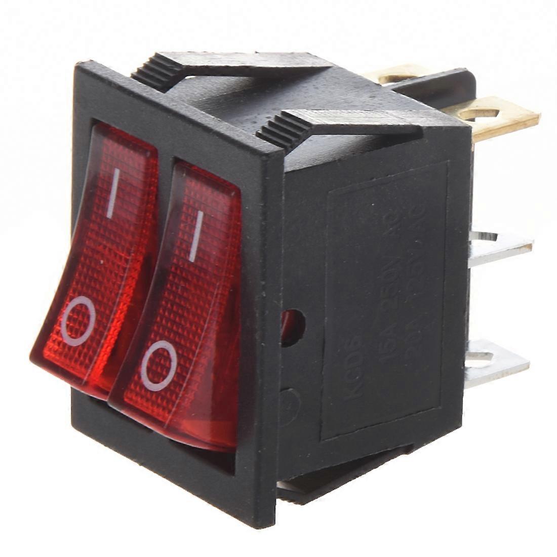 Red Light Illuminated 6 Pin SPST ON/OFF Boat Rocker Switch AC 15A/250V 20A/125V