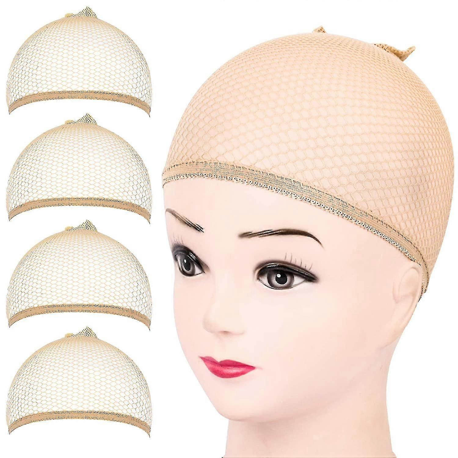 4 Pieces Light Brown Stocking Wig Caps Stretchy Nylon/mesh Wig Caps