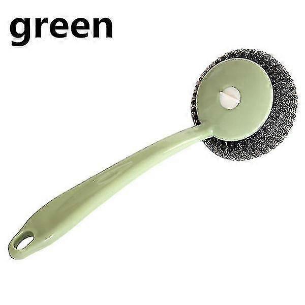 Stainless Steel Wool Ball Brush With Long Plastic Handle Kitchen Tools