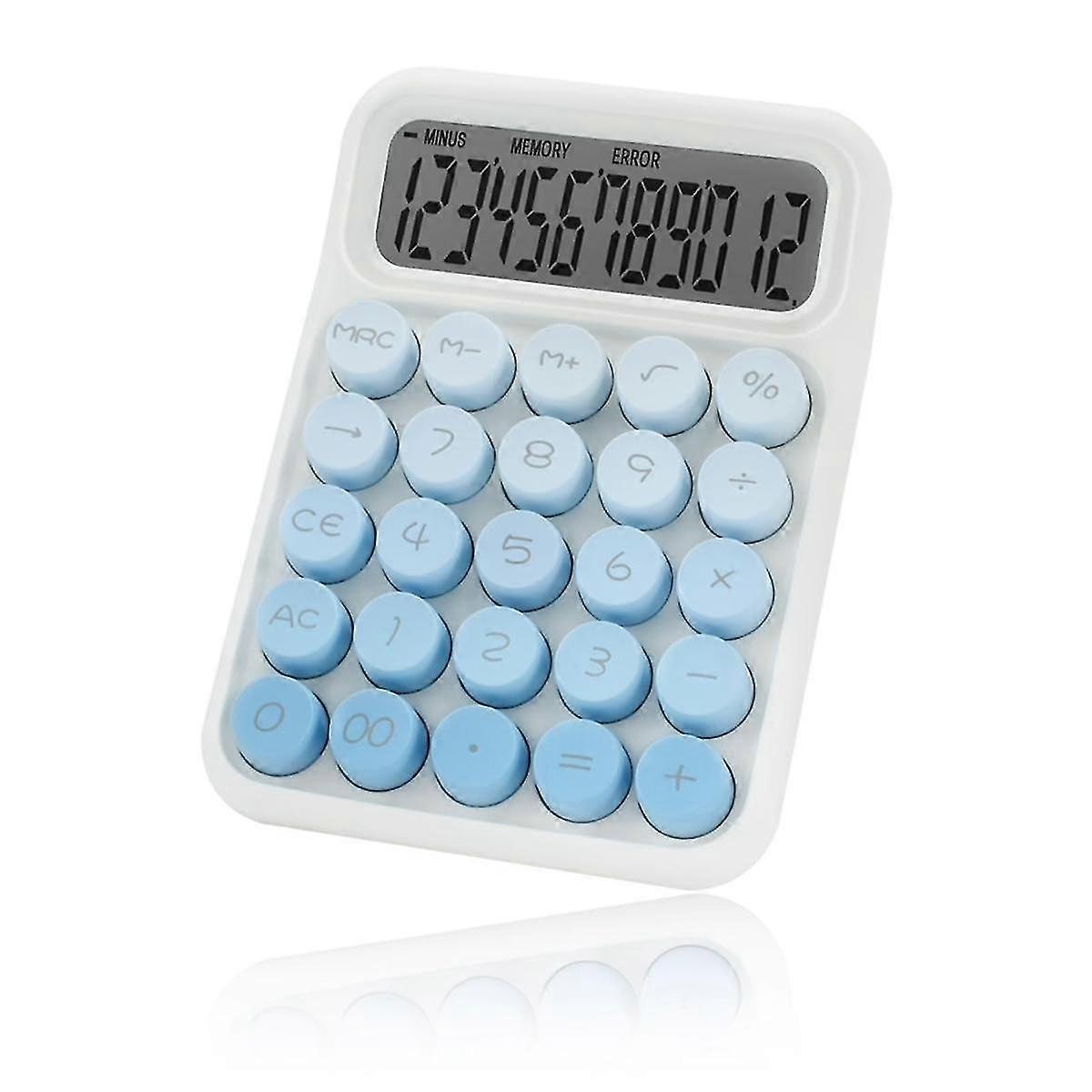 Mechanischer Desktop-Rechner, Niedlicher Taschenrechner Mit Großen Tasten Und 12-stelligem Großem LCD-Display, Schreibtischzubehör,Blau