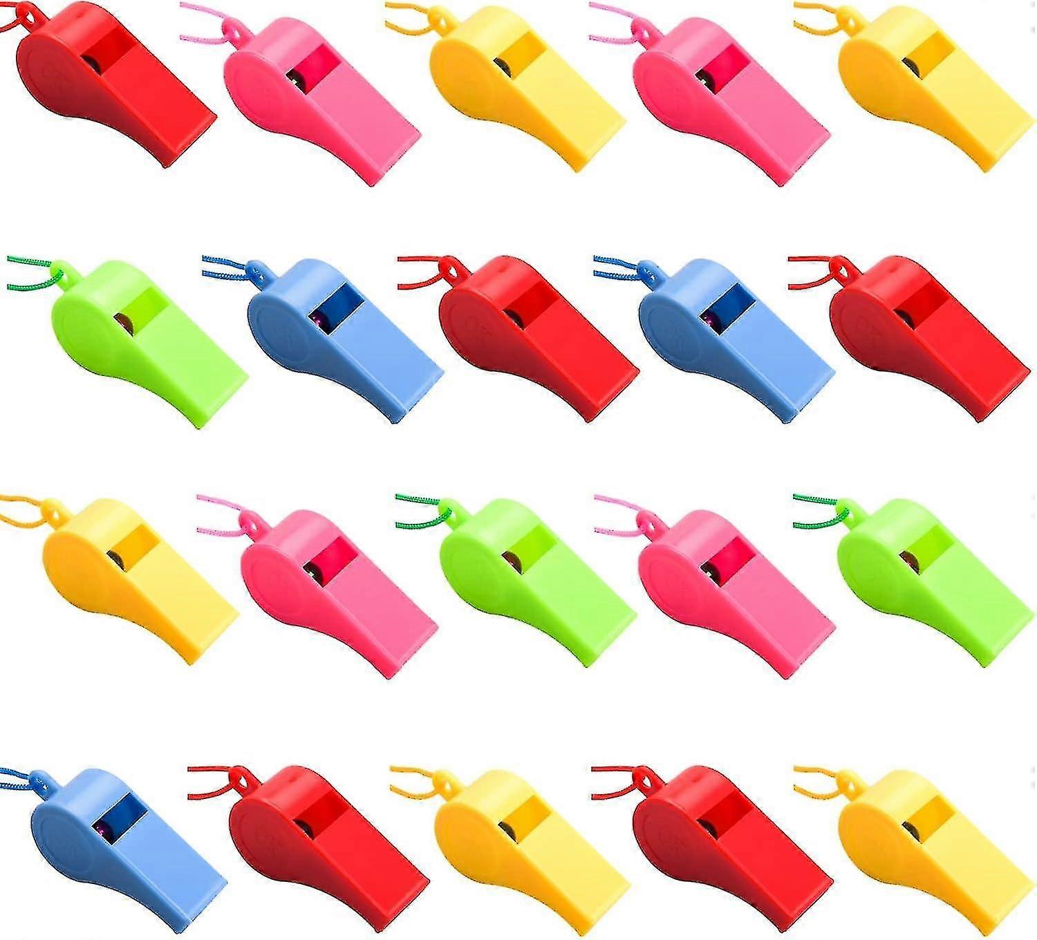 48 stuks Neon fluitjes met lanyards plastic fluitjes feesttas vullers scheidsrechter fluitjes voor raves coaches scheidsrechters partijen sport (48)