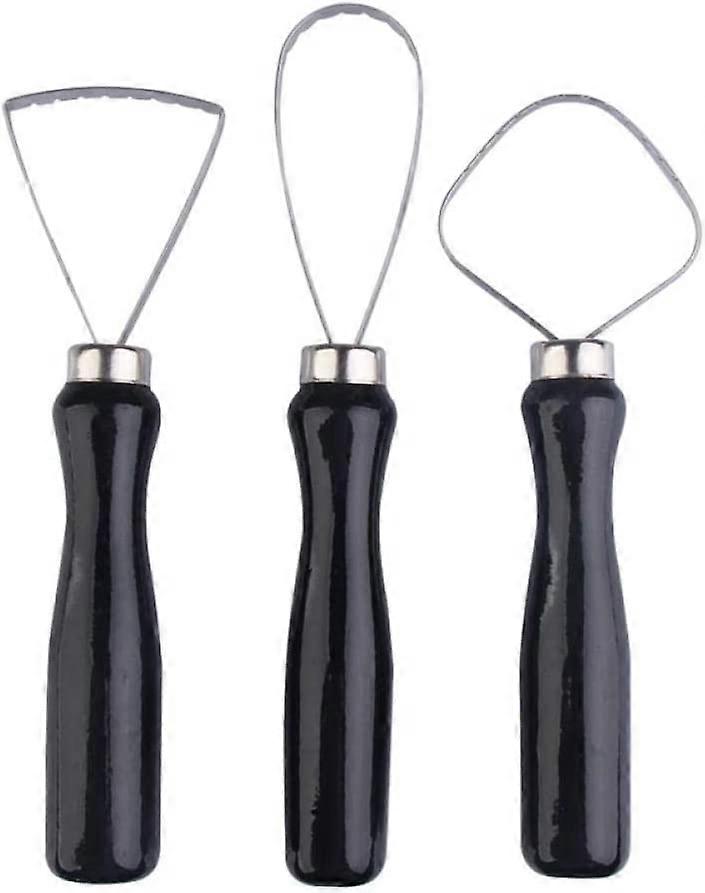 Useful 3 Pcs Wood Pottery Clay Sculpture Big Loop Tool with Steel Flat Wire (black3pcs)