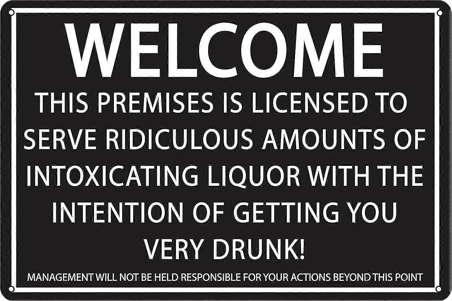 Instalações licenciadas para servir quantidades ridículas de álcool 8x12 polegadas OU 12x16 polegadas Funny Tin Bar Sign 