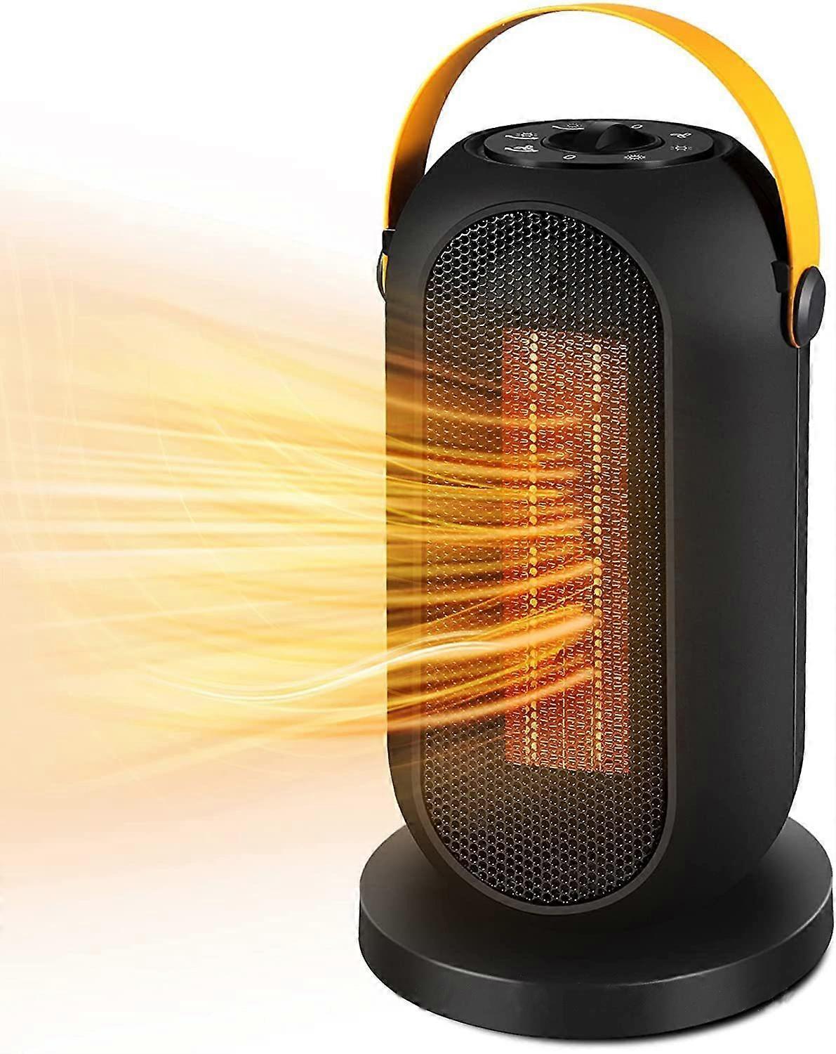 Black-Fan Heater, 600/1200W PTC Electric Fan Heater, 90 Oscillation, Overheat & Anti-Tip Protection, 2 Heating Modes + Fan, Bathroom Home Office