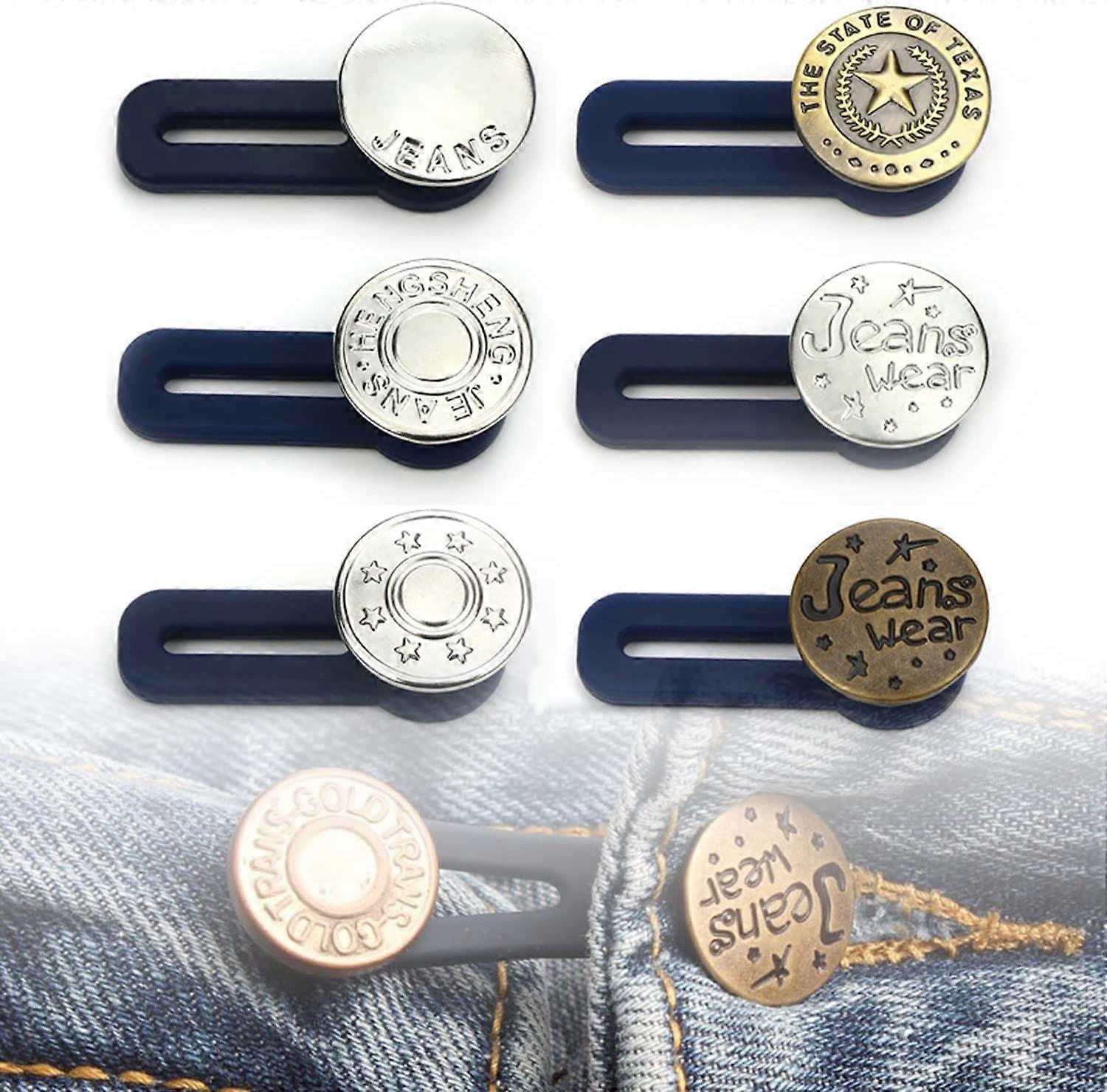 6 Pieces Rubber Elastic Button Extension for Jeans, Pants, Skirts or Cuffs