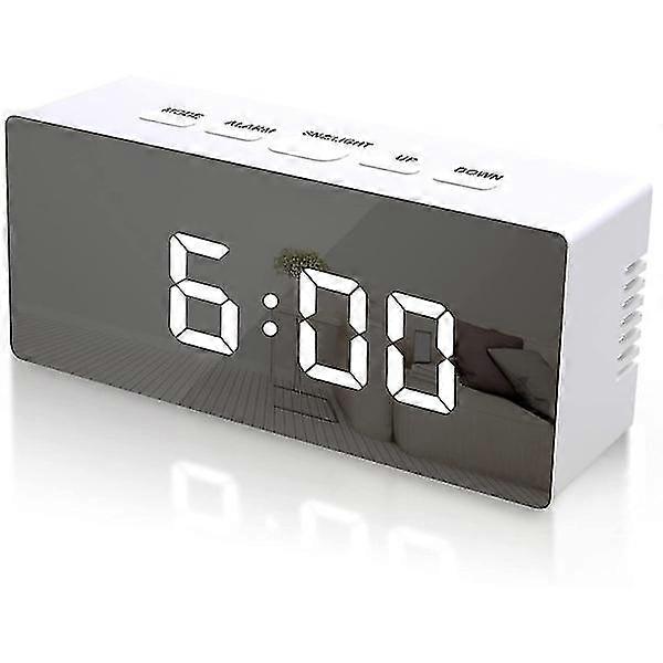 Digital Led Alarm Clock With Mirror Surface White