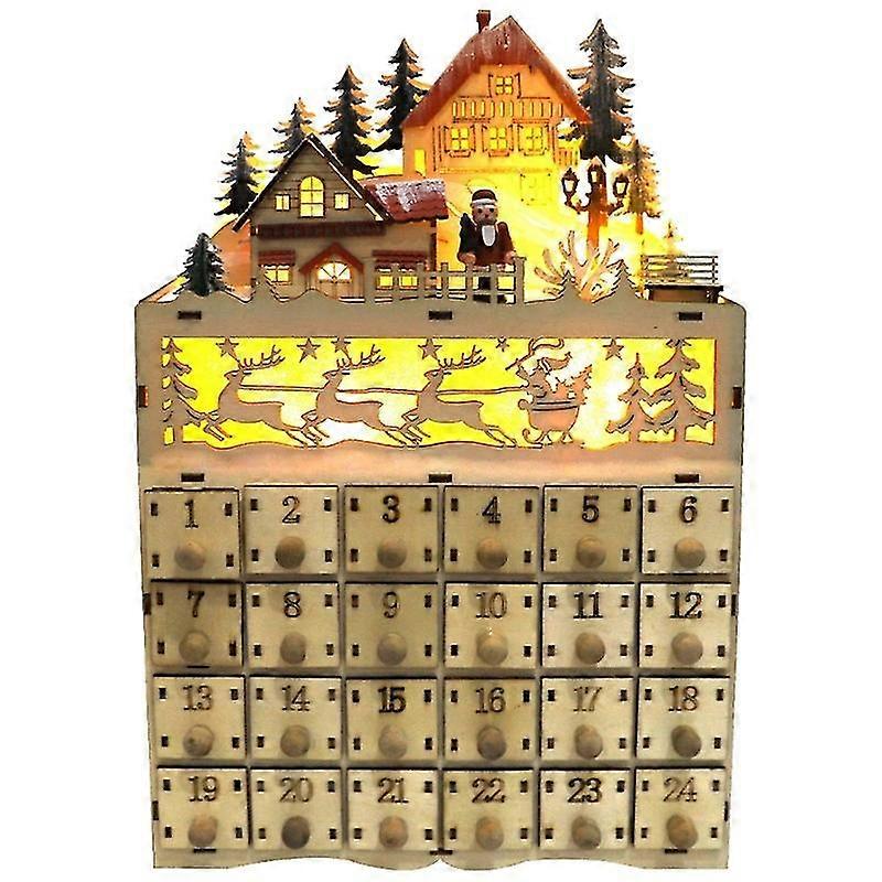 Wooden Advent Calendar Christmas Countdown Calendar With Led Lighted 24 Day Drawers Box Christmas Gift Desktop Crafts Ornaments