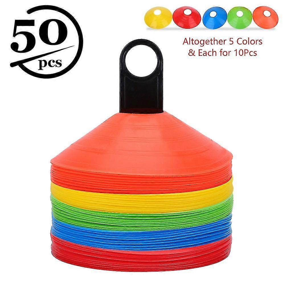 50 Pack of Flexible PE Soccer Cones - 7.5in Diameter, 2in High - Assorted Colors