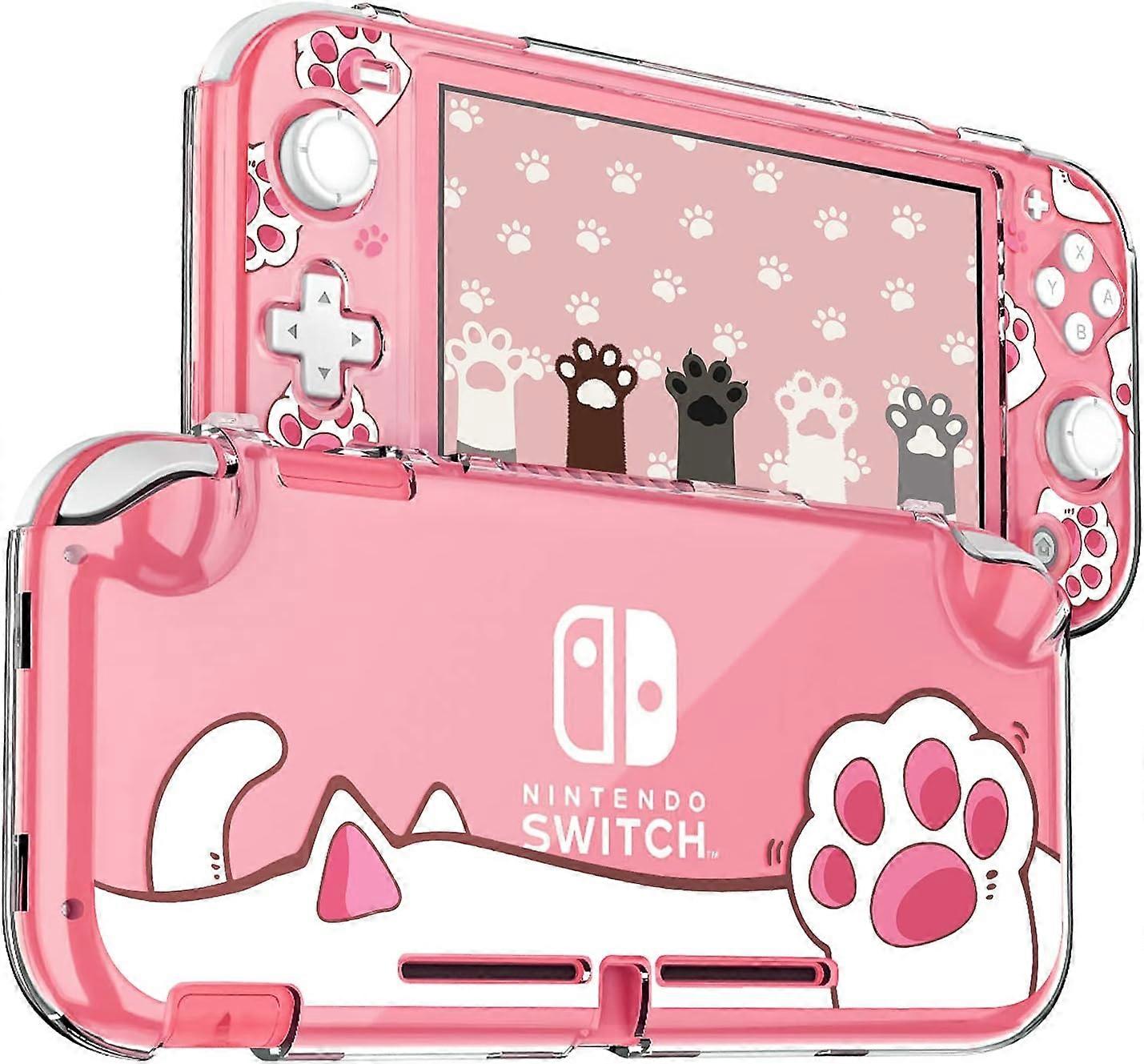 Case Compatible with Switch Lite, Transparent Hard PC Protective Case Anti-Scratch, Shockproof Shell Accessories for Switch Lite - Pink Cat's Paw